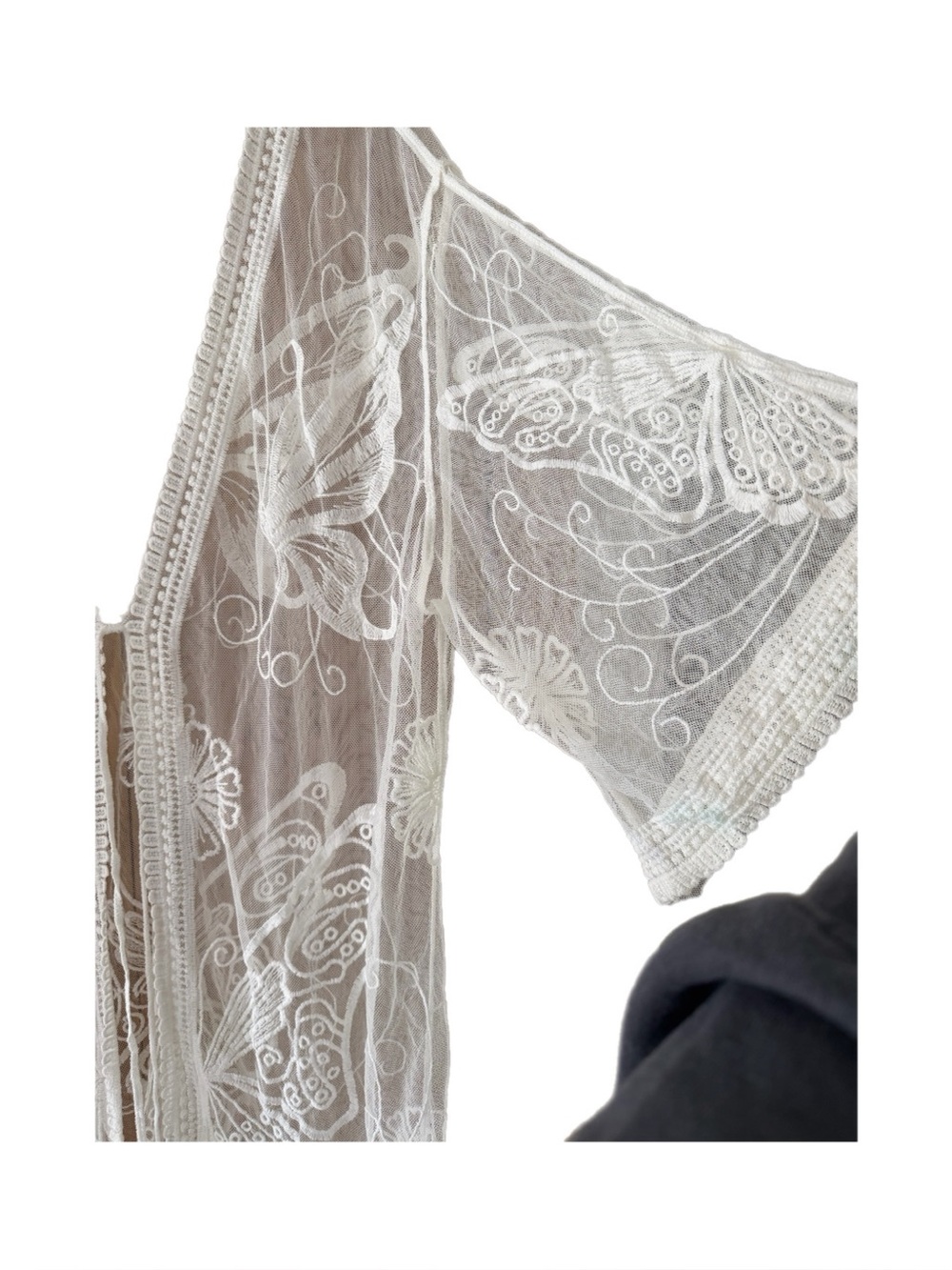 Sheer Embroidered Kimono Cover-Up in Cream - Picture 8 of 13